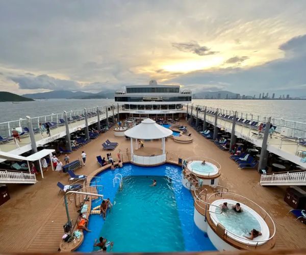 Cruise ship at sunset — book with CruiseTripUsa